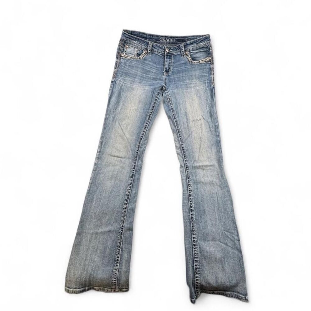 Grace in LA Low Rise Bootcut Jeans Women’s 31 Y2K Western Embellished